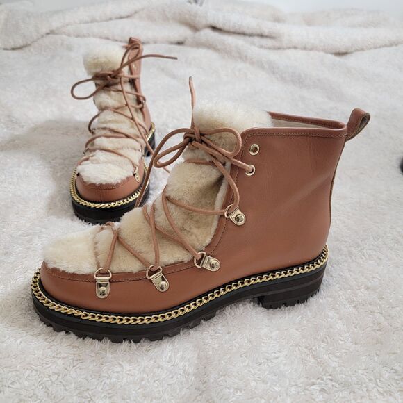 Cecelia New York Shoes - Cecelia New York Trekker Boot with Genuine Shearling Trim Sz 7 EUC Combat Chunky